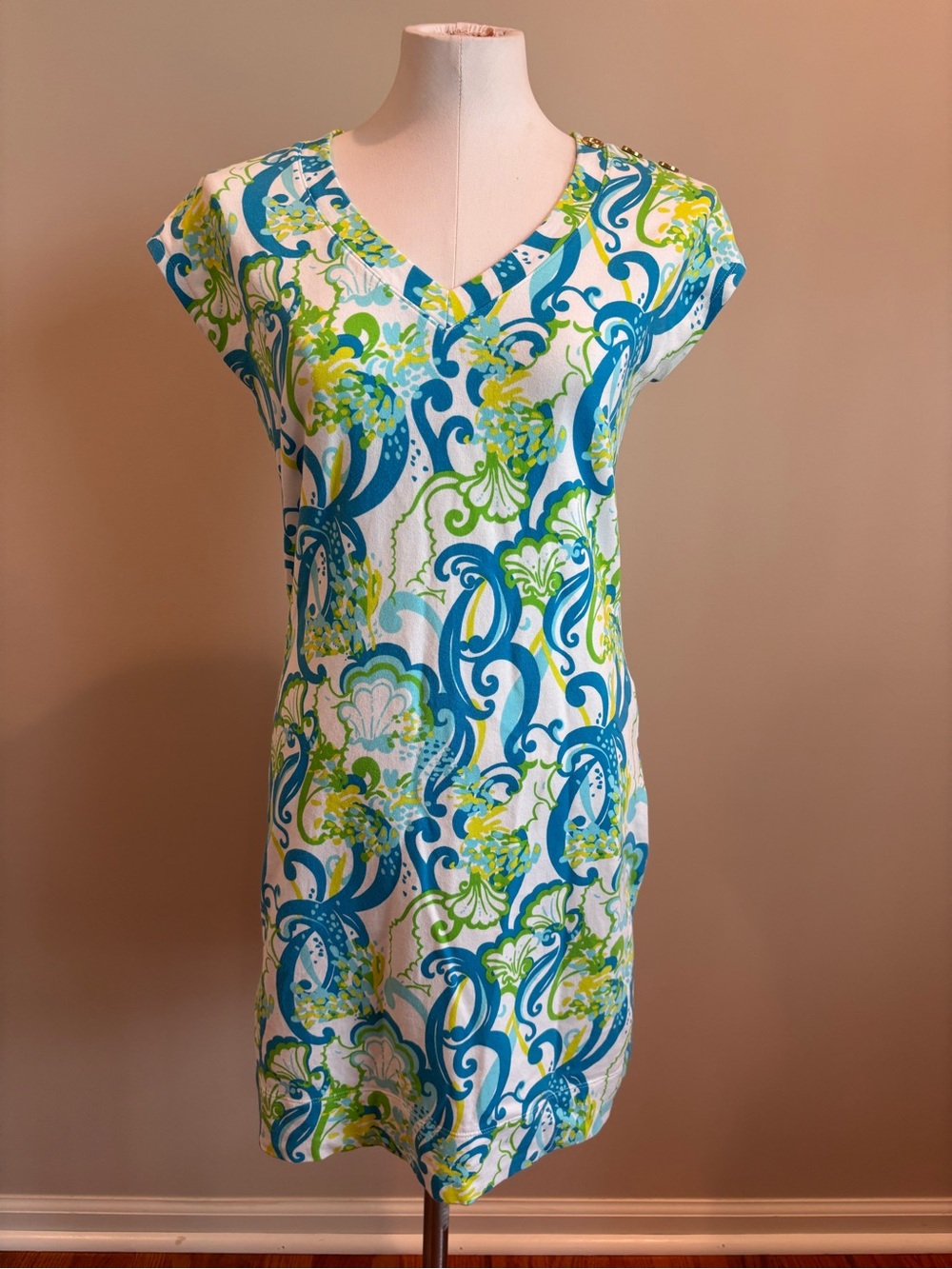 EUC Lilly Pulitzer Marlow Dress Cotton French Terry w/ Gold Button Size S